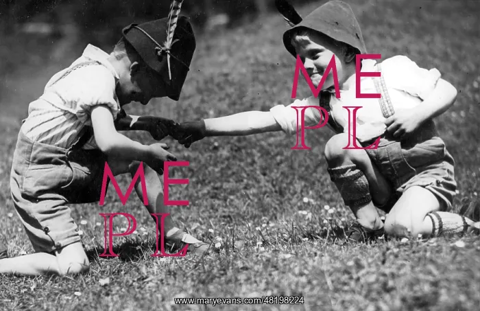 : Two boys finger wrestling, 1933 : Two boys finger wrestling, 1933