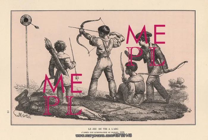 : Boys firing arrows at a target in an archery : Boys firing arrows at a target in an archery