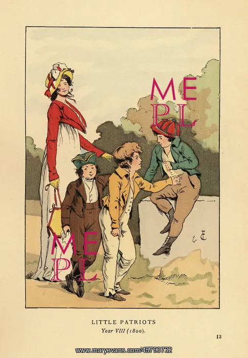 : Boys in jackets and breeches with Merveilleuse, 1800 : Boys in jackets and breeches with Merveilleuse, 1800