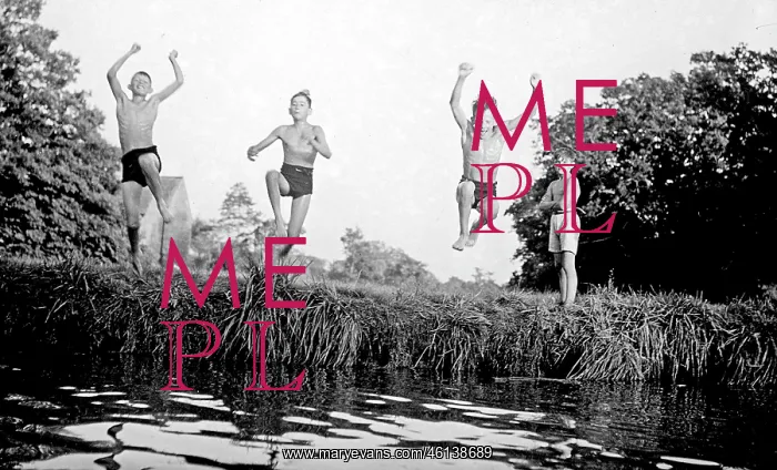 : Boys jumping into a stream : Boys jumping into a stream
