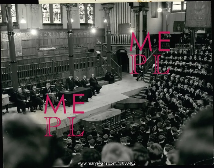 : Boys and masters in assembly at Harrow School : Boys and masters in assembly at Harrow School