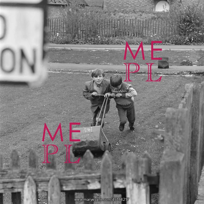 : Two Boys Mowing The Lawn : Two Boys Mowing The Lawn