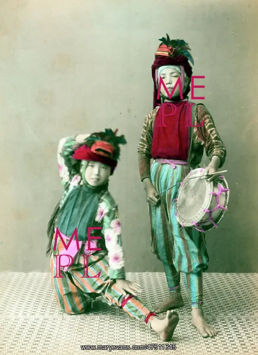 : Two boys, musician and dancer - or acrobats : Two boys, musician and dancer - or acrobats