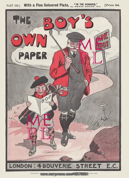 : Boy's Own Paper, man and boy on golf course : Boy's Own Paper, man and boy on golf course