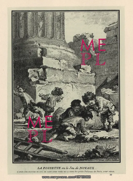: Boys playing the game of marbles called la fossette : Boys playing the game of marbles called la fossette