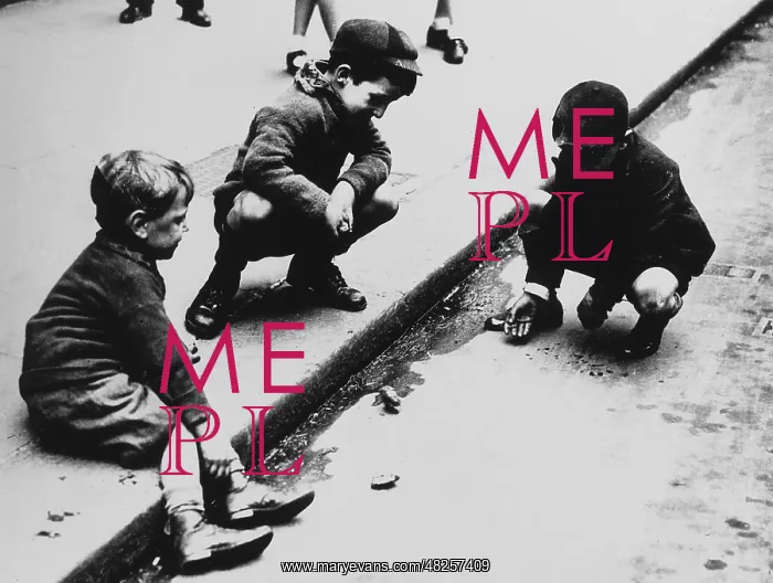 : Three boys playing marbles in the gutter : Three boys playing marbles in the gutter