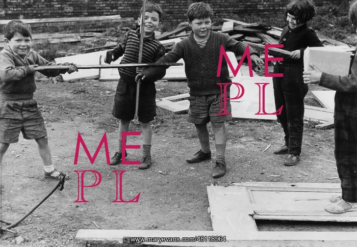 : Five boys playing on waste ground : Five boys playing on waste ground