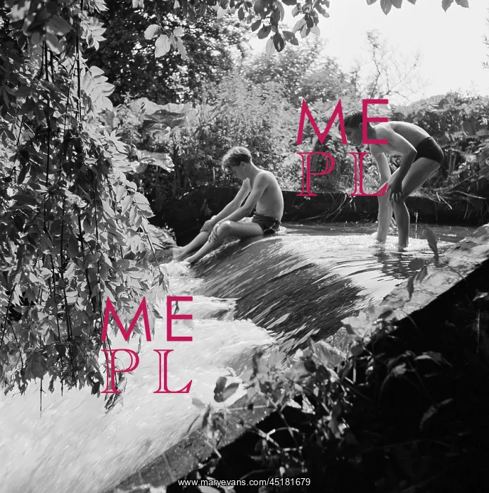 : Boys playing at a weir : Boys playing at a weir
