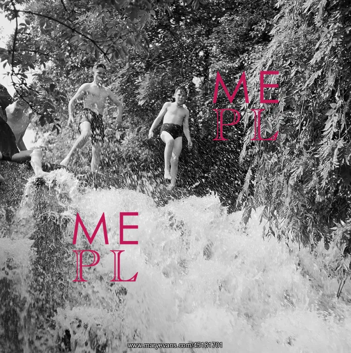 : Boys playing at a weir : Boys playing at a weir