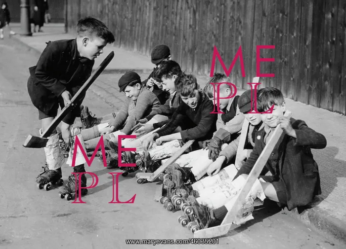 : Boys before a roller-hockey game : Boys before a roller-hockey game