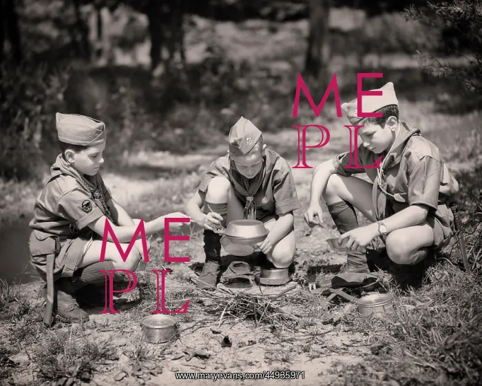 : Three Boys Scouts Cooking : Three Boys Scouts Cooking