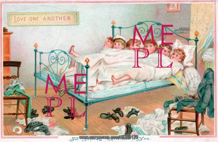 : Six boys sharing a bed on a Christmas card : Six boys sharing a bed on a Christmas card
