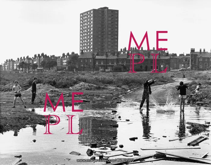  : Boys throwing rocks into puddles - Manchester 1966