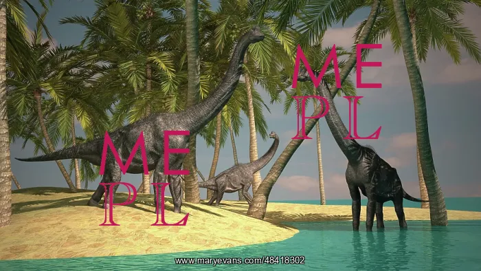 : Brachiosaurus dinosaurs grazing at the water's edge : Brachiosaurus dinosaurs grazing at the water's edge