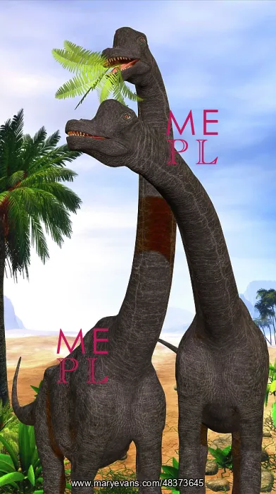 : Brachiosaurus dinosaurs munch on tropical vegetation : Brachiosaurus dinosaurs munch on tropical vegetation