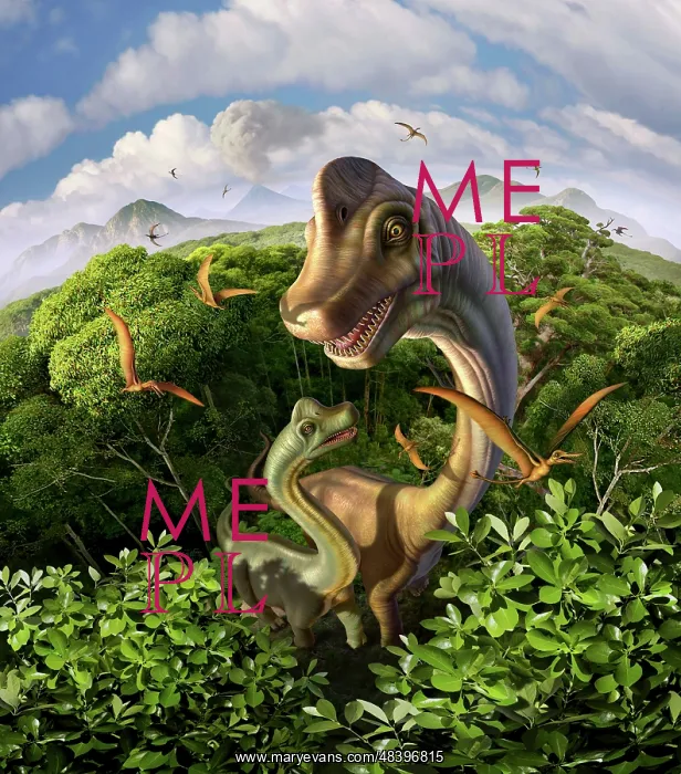 : A Brachiosaurus with young above the treetops, surrounded ? : A Brachiosaurus with young above the treetops, surrounded ?