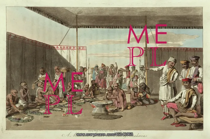 : Brahmins at a feast in a Maratha Camp, India : Brahmins at a feast in a Maratha Camp, India