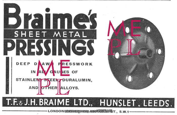 : Braimes Sheet Metal Pressings - Aircraft : Braimes Sheet Metal Pressings - Aircraft