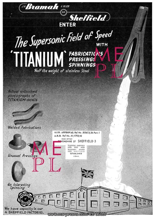 : Bramah Titanium Fabrications, Pressings & Spinnings. 1955 : Bramah Titanium Fabrications, Pressings & Spinnings. 1955
