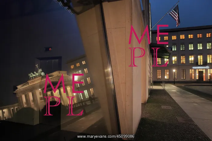 : Brandenburg Gate reflected in a window, Berlin, Germany : Brandenburg Gate reflected in a window, Berlin, Germany