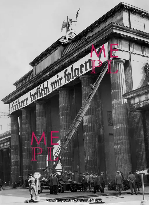 : Brandenburger Tor with a banner, 1936 : Brandenburger Tor with a banner, 1936