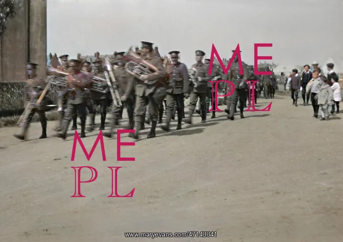 : Brass band marching along a road : Brass band marching along a road