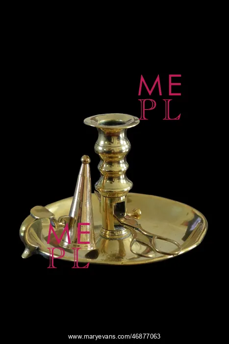 : Brass candle holder and snuffer : Brass candle holder and snuffer