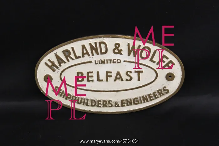 : Brass plaque, Harland & Wolff, Belfast : Brass plaque, Harland & Wolff, Belfast