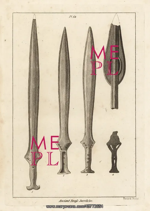 : Brass swords, handle and spear head : Brass swords, handle and spear head