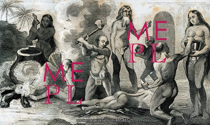 : Brazil. Cannibals preparing the meal. Engraving : Brazil. Cannibals preparing the meal. Engraving