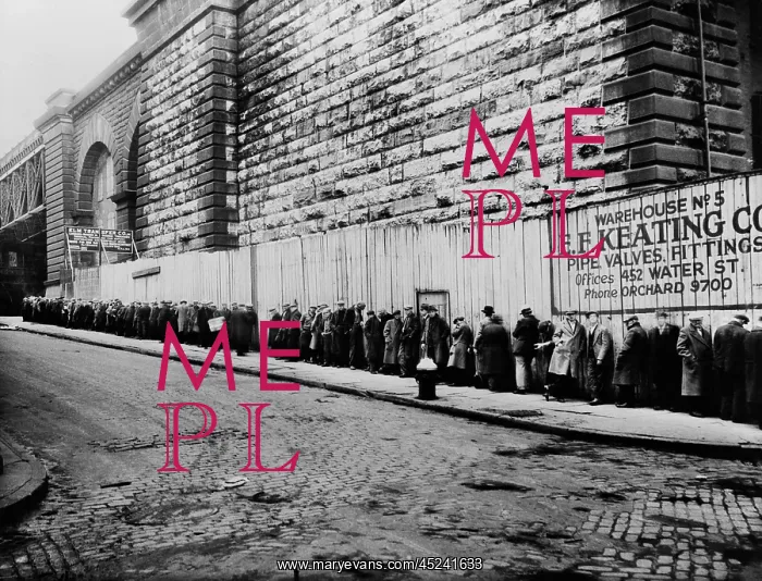 : Bread line beside the Brooklyn Bridge approach. ? : Bread line beside the Brooklyn Bridge approach. ?