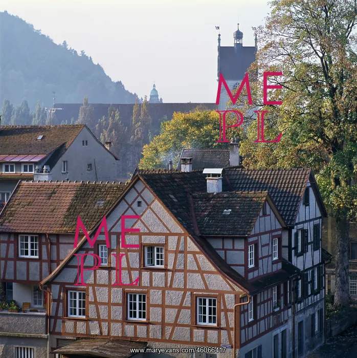 : Bregenz, in the background the parish church. Photograph. Vorarlberg, Austria. Around 1990 : Bregenz, in the background the parish church. Photograph. Vorarlberg, Austria. Around 1990