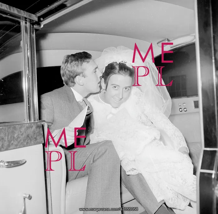 : The bride and groom in a car : The bride and groom in a car