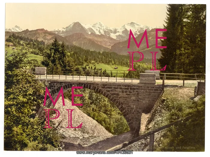 : Bridge at Saint Beatenberg, with view of Mount Eiger, Monch : Bridge at Saint Beatenberg, with view of Mount Eiger, Monch