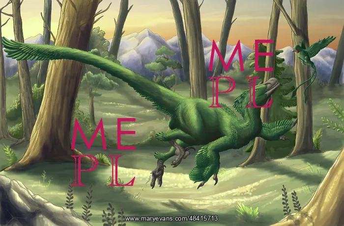 : A bright green Velociraptor runs through a prehistoric ? : A bright green Velociraptor runs through a prehistoric ?