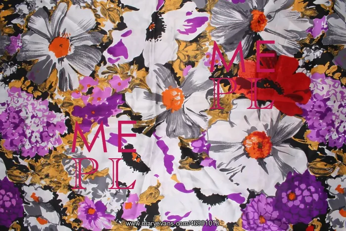 : Brightly coloured fabric print, white and purple : Brightly coloured fabric print, white and purple