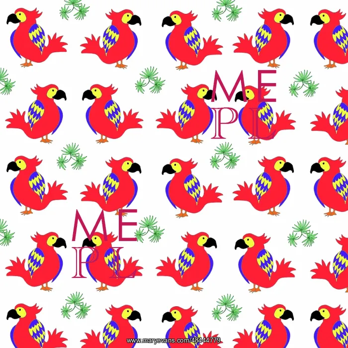  : Brightly-coloured parrots repeating pattern