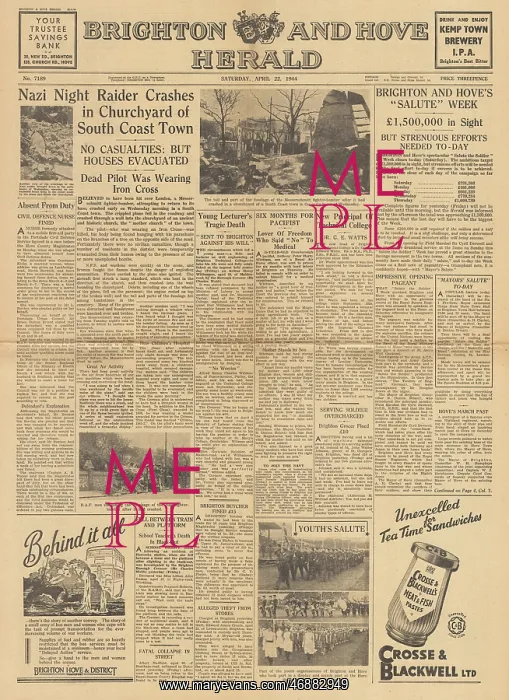 : Brighton and Hove Herald - German bomber crashes : Brighton and Hove Herald - German bomber crashes