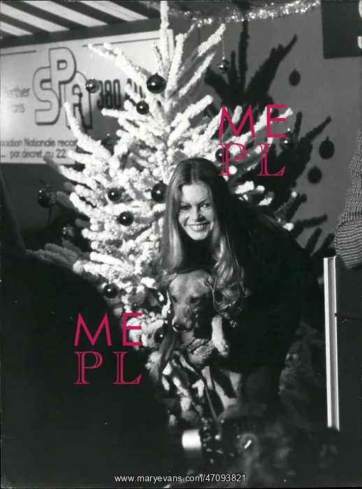 : Brigitte Bardot with dog at Christmas event : Brigitte Bardot with dog at Christmas event