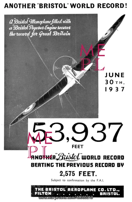  : Bristol 138A Monoplane - Pegasus. World Altitude Record