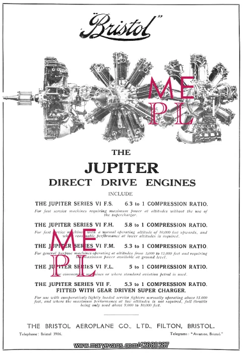 : Bristol Jupiter Series & Variants 1930 Advert : Bristol Jupiter Series & Variants 1930 Advert