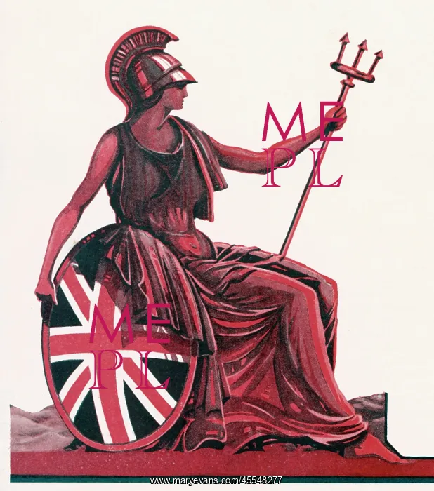 : Britannia in profile with shield and trident : Britannia in profile with shield and trident