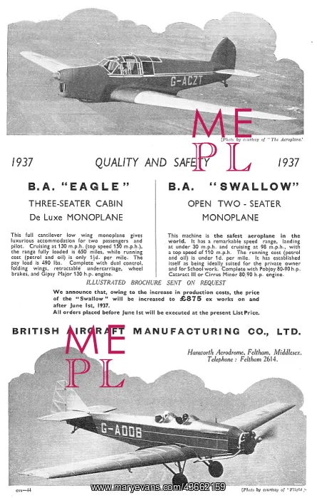 : British Aircraft B.A. Eagle : B.A.Swallow : British Aircraft B.A. Eagle : B.A.Swallow