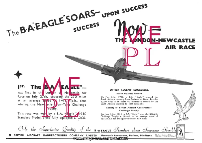 : British Aircraft B.A.Eagle 1935 Advert : British Aircraft B.A.Eagle 1935 Advert