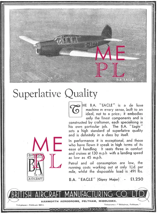 : British Aircraft B.A.Eagle : Gipsy Major : British Aircraft B.A.Eagle : Gipsy Major