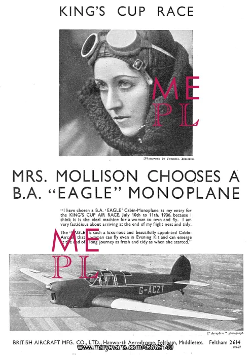 : British Aircraft B.A.Eagle. Mrs Mollison : British Aircraft B.A.Eagle. Mrs Mollison
