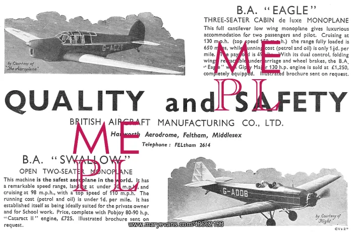 : British Aircraft B.A.Swallow. B.A.Eagle : British Aircraft B.A.Swallow. B.A.Eagle