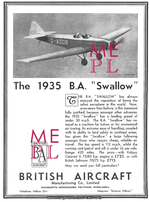 : British Aircraft B.A.Swallow: Pobjoy : British Aircraft B.A.Swallow: Pobjoy