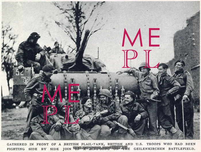 : British and American troops singing beside a Tank : British and American troops singing beside a Tank