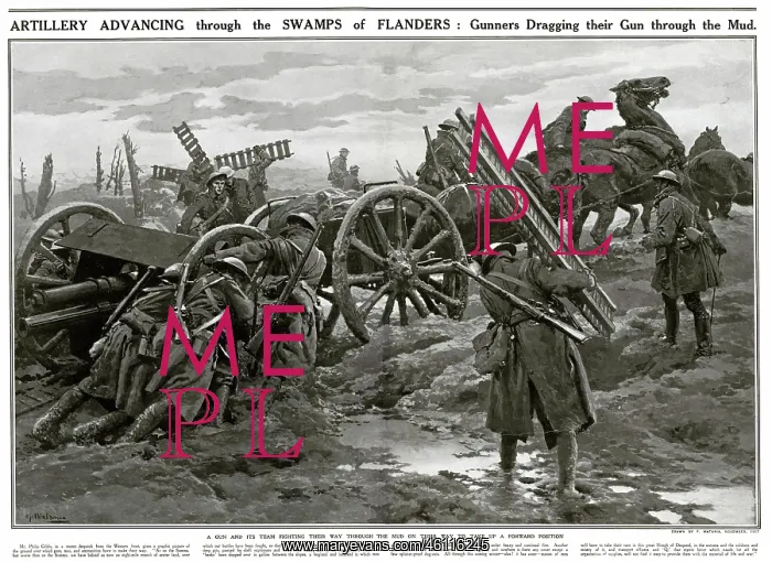 : British artillery advances through Flanders mud : British artillery advances through Flanders mud